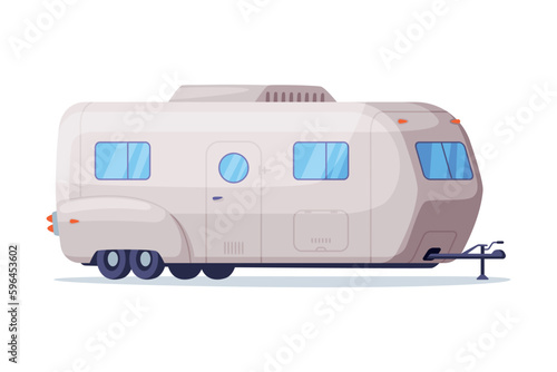 Mobile home for outdoor summer adventures. Side view of recreational vehicle for family travel vector illustration