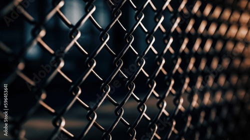 Metal chain link fence illustration close up focus with dark tones