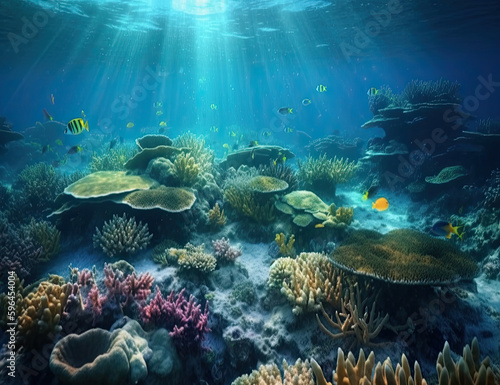 Great Barrier Reef, underwater illustration, saline, coral reef, nature, background, ocean. Generative AI.