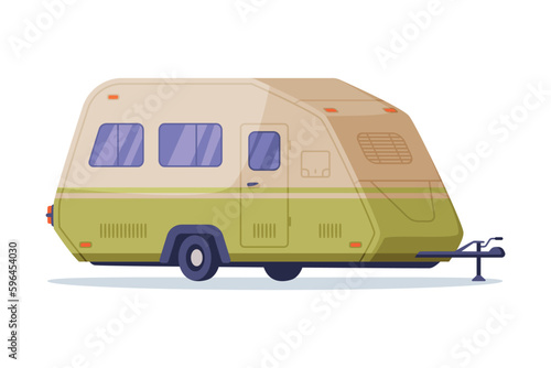 Retro travel mobile home, camper caravan. Touristic transport vector illustration