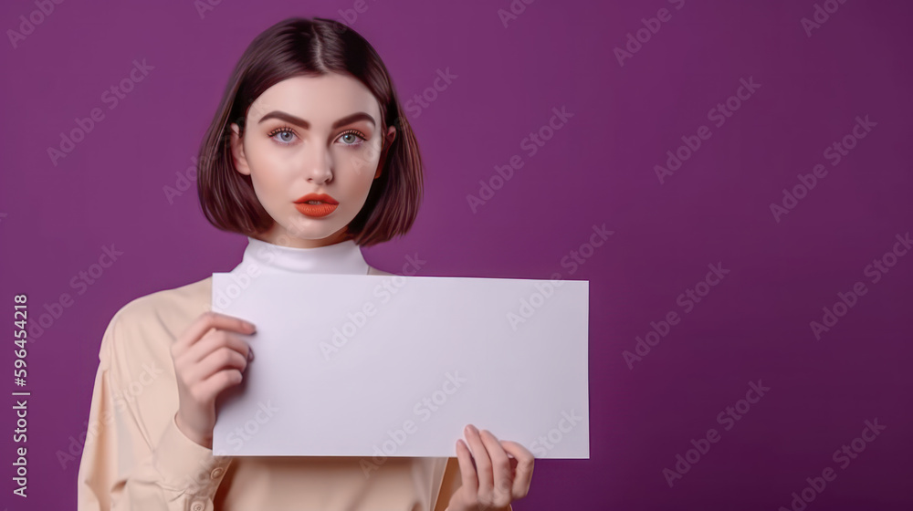 Frau zeigt Tafel Mockup Freude Verkäuferin Werbung Illustration (Generative AI) Digital Art Background Cover Hintergrund Frau zeigt Tafel Mockup Freude Verkäuferin Werbung Illustration (Generative AI) Digital Art Background Cover Hintergrund