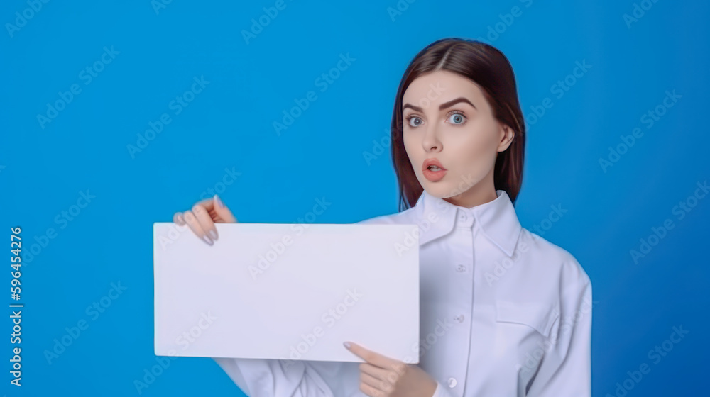 Frau zeigt Tafel Mockup Freude Verkäuferin Werbung Illustration (Generative AI) Digital Art Background Cover Hintergrund Frau zeigt Tafel Mockup Freude Verkäuferin Werbung Illustration (Generative AI) Digital Art Background Cover Hintergrund