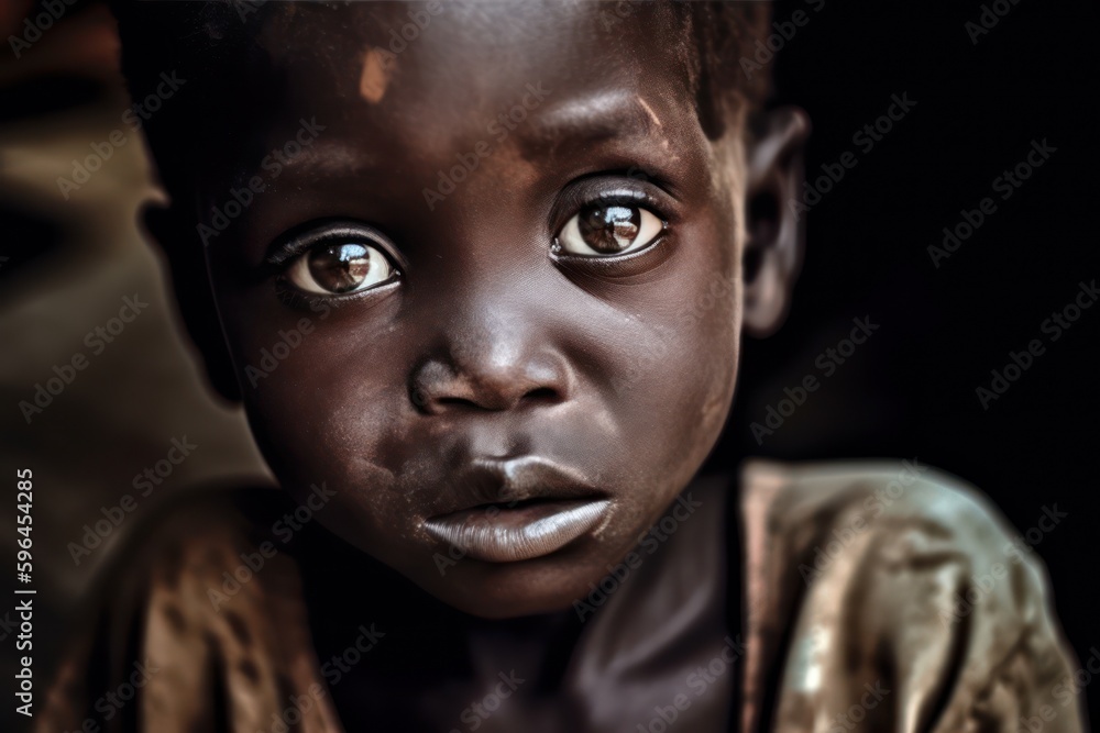 Hungry, starving, poor little child looking at the camera. Generative AI Hungry, starving, poor little child looking at the camera. Generative AI