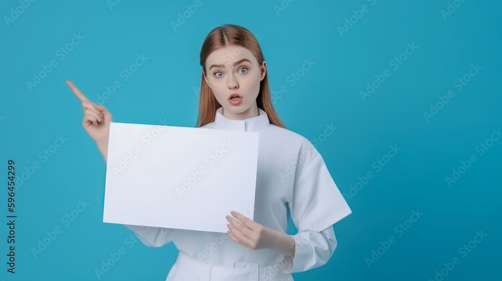 Frau zeigt Tafel Mockup Freude Verkäuferin Werbung Illustration (Generative AI) Digital Art Background Cover Hintergrund Frau zeigt Tafel Mockup Freude Verkäuferin Werbung Illustration (Generative AI) Digital Art Background Cover Hintergrund