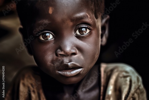 Hungry  starving  poor little child looking at the camera. Generative AI