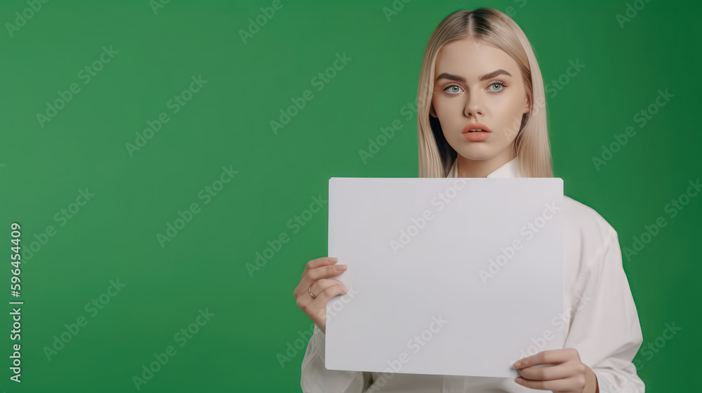Frau zeigt Tafel Mockup Freude Verkäuferin Werbung Illustration (Generative AI) Digital Art Background Cover Hintergrund Frau zeigt Tafel Mockup Freude Verkäuferin Werbung Illustration (Generative AI) Digital Art Background Cover Hintergrund