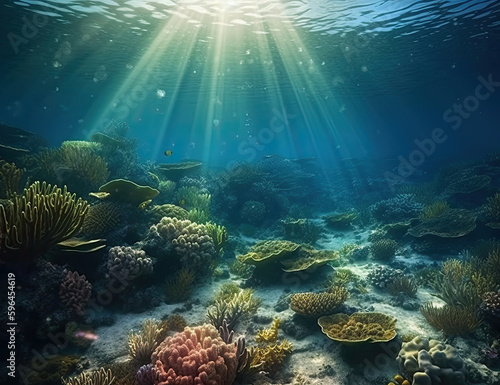 Great Barrier Reef, underwater illustration, saline, coral reef, nature, background, ocean. Generative AI.