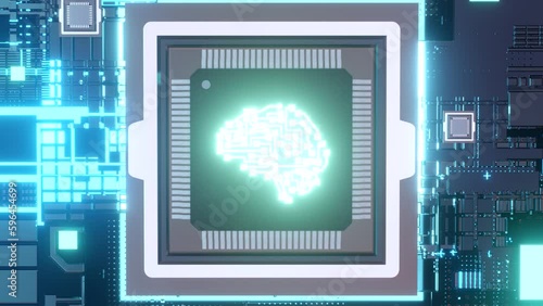 AI Microchips activated. Artificial Intelligence, cinematic 3D. Processor.