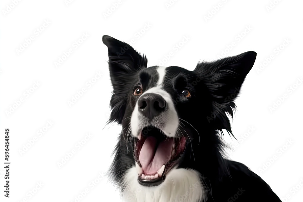 happy black and white dog panting with its mouth open. Generative AI