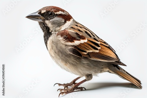 A bird, a sparrow, isolated on a white background. Generative AI
