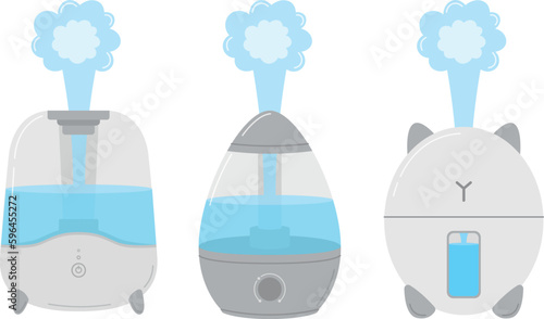 Different air humidifiers, vector illustration