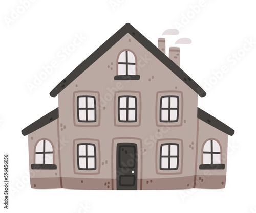 Small House with Roof and Windows as Sweet Cozy Home Vector Illustration © topvectors