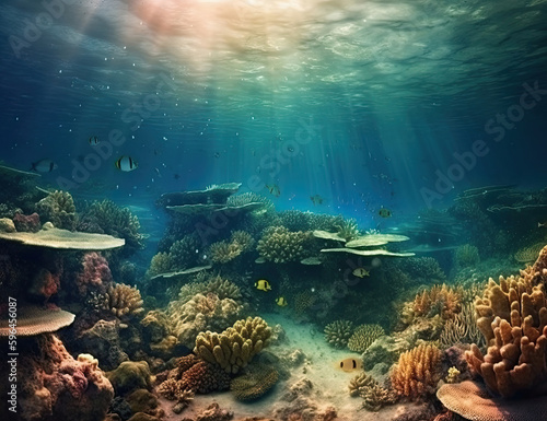 Great Barrier Reef, underwater illustration, saline, coral reef, nature, background, ocean. Generative AI.