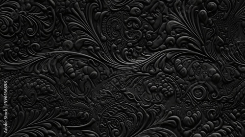 Black Paisley like Gothic Design Art Illustration in Tile Form