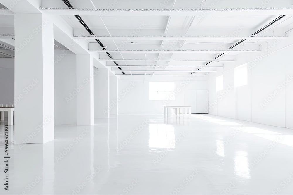 an Empty White Room with Minimalist Design. Generative AI