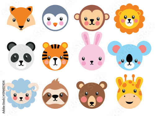 Face Animal Set in flat design style Vector illustration Pro Vector cartoon