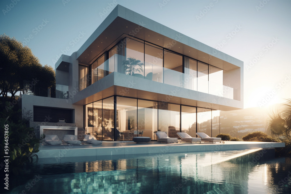 House or super villa with swimming pool. Very expensive and exclusive real estate summer home with beautiful architecture. Ai generated House or super villa with swimming pool. Very expensive and exclusive real estate summer home with beautiful architecture. Ai generated