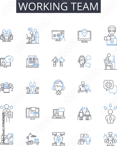Working team line icons collection. Timeline, Schedule, Manufacturing, Logistics, Planning, Operations, Workflow vector and linear illustration. Efficiency,Sequencing,Coordination Generative AI