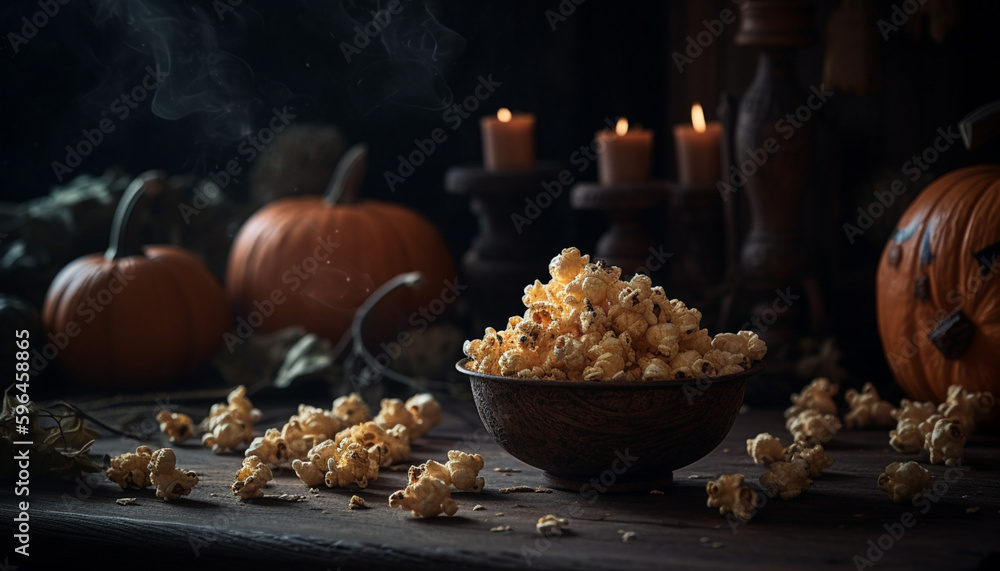 food photography a halloween scene with pumkins , Generative AI