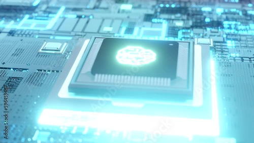 AI Microchips activated. Artificial Intelligence, cinematic 3D. Processor.