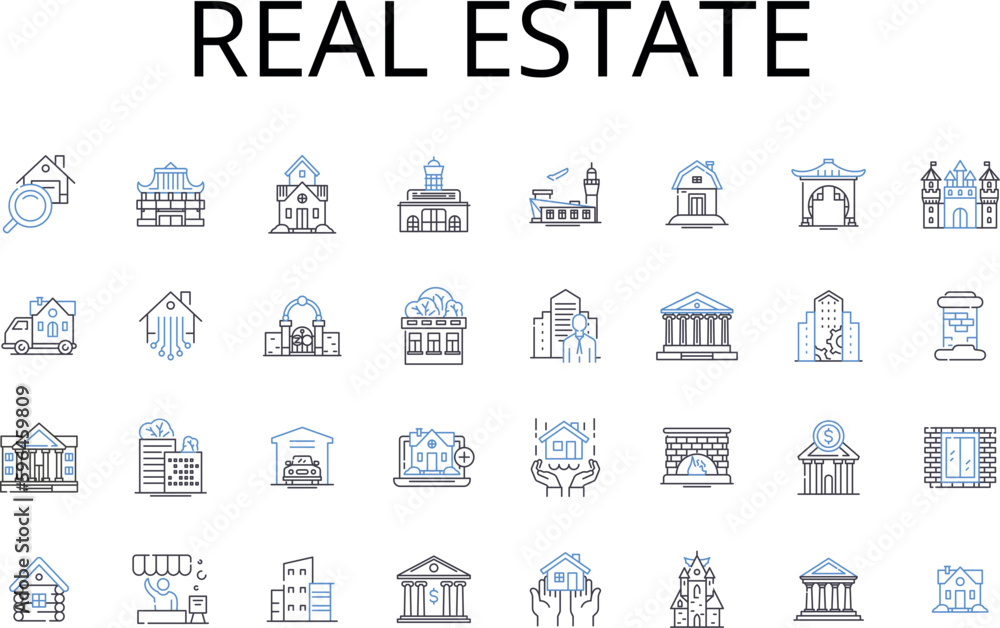 Real estate line icons collection. Property market, Housing market, Land business, Realty sector, Building industry, Estate agency, Home selling vector and linear illustration. Generative AI