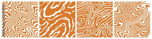 Wavy Caramel Pattern Set. Swirl and Splashing Toffee Background. Vector Illustration of Liquid Chocolate, Peanut Butter and Salted Caramel
