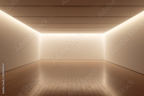 an empty room with blank white walls and wooden flooring. Generative AI