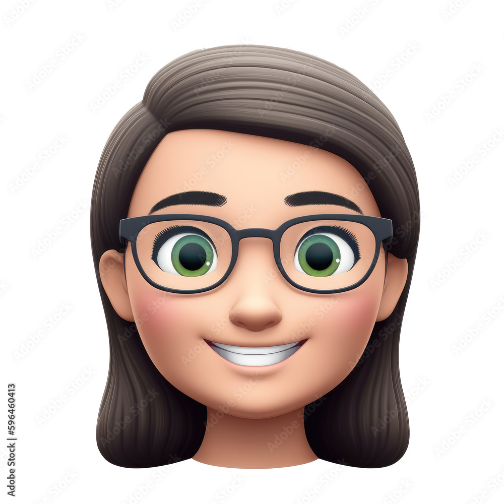 Memoji happy woman on transparent background. PNG, ai Memoji happy woman on transparent background. PNG, ai
