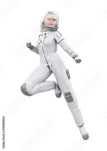 astronaut girl is floating and ready for action