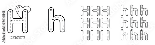 Letter H trace uppercase and lowercase ABC alphabet worksheet for kids English vocabulary. Handwriting tracing practice vector illustration