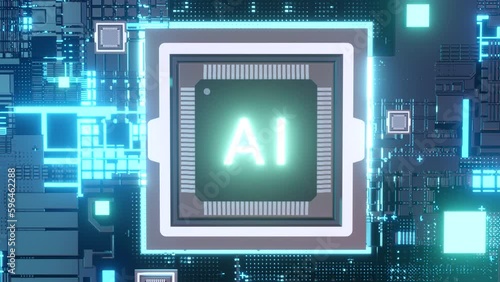 AI Microchips activated. Artificial Intelligence, cinematic 3D. Processor.