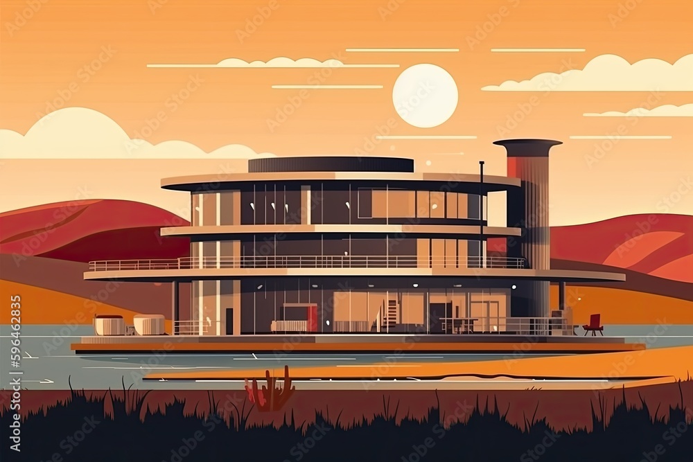 Fototapeta premium luxurious mansion surrounded by green fields and trees. Generative AI