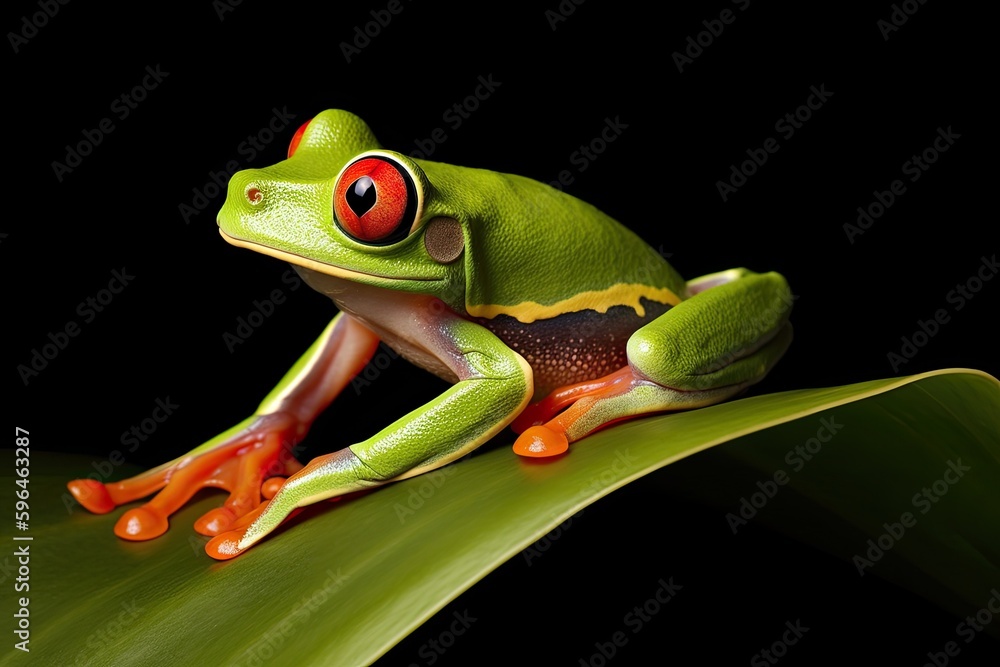 red-eyed frog perched on a vibrant green leaf. Generative AI red-eyed frog perched on a vibrant green leaf. Generative AI