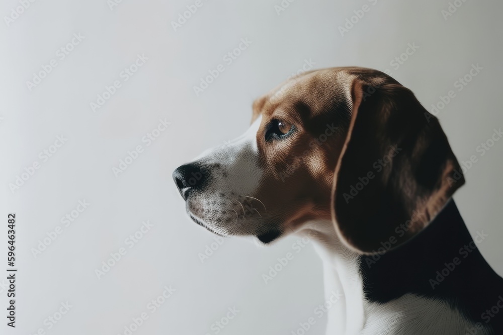 close-up portrait of a dog with a plain white background. Generative AI