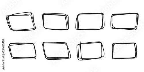 Vector set of scribble doodle frames. Geometric rectangle border isolated on white background
