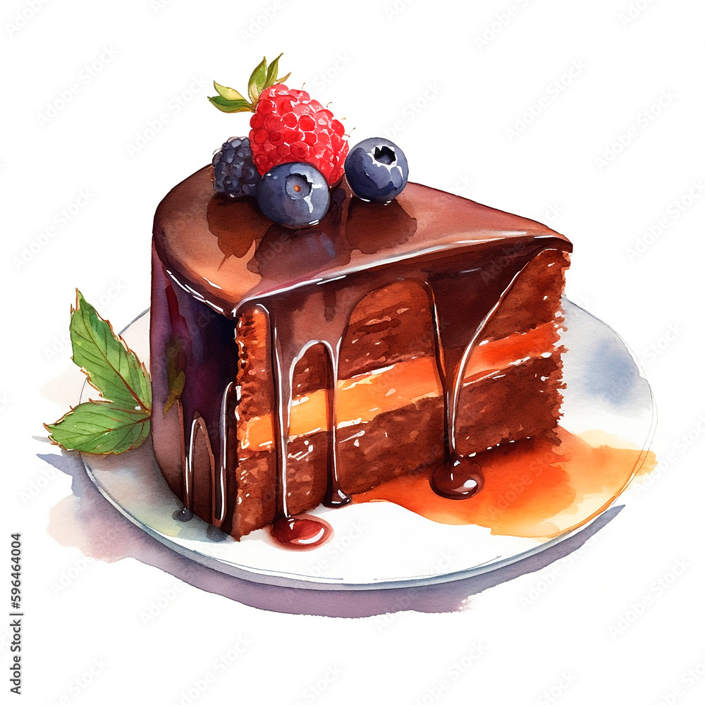 Watercolor Sachertorte clipart Stock Illustration | Adobe Stock