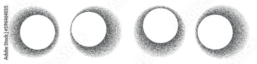 Circles with noise texture set. Stipple shadows .Grain gradient in figures collection. Flat Vector isolated illustration
