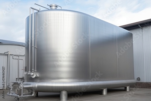 metal storage tank placed in front of an industrial building. Generative AI