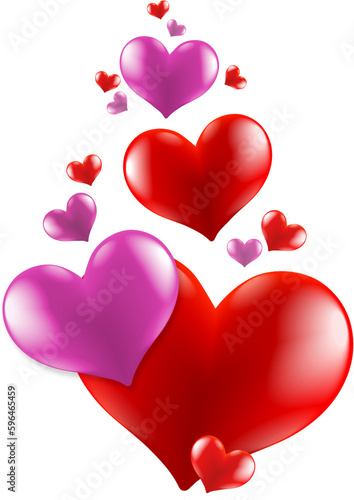 Realistic heart shapes in red colors 