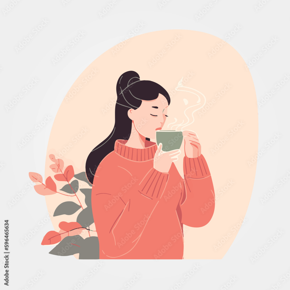 beautiful woman drinking a cup of coffee, vector illustration beautiful woman drinking a cup of coffee, vector illustration