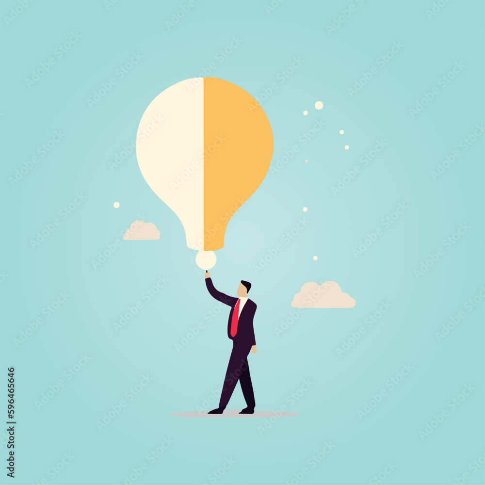 creative man holding lightbulb balloon, vector illustration creative man holding lightbulb balloon, vector illustration