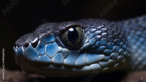 Blue viper snake closeup face, Generative Ai