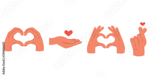 Hands making sign heart by fingers vector flat illustration. Finger Heart Symbol. Message of love hand gesture