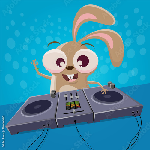 funny cartoon rabbit is a DJ