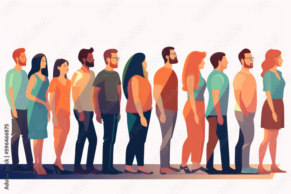 Fototapeta premium Exploring the Culture and Psychology of waiting in Line AI Generated