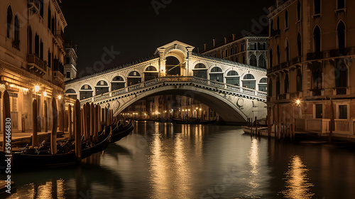 Le pont du rialto et gondole de nuit, Generative Ai