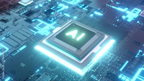 AI Microchips activated. Artificial Intelligence, cinematic 3D. Processor.