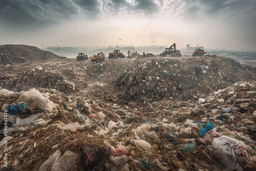 Massive garbage landfill, waste plant, and biogas digester contribute