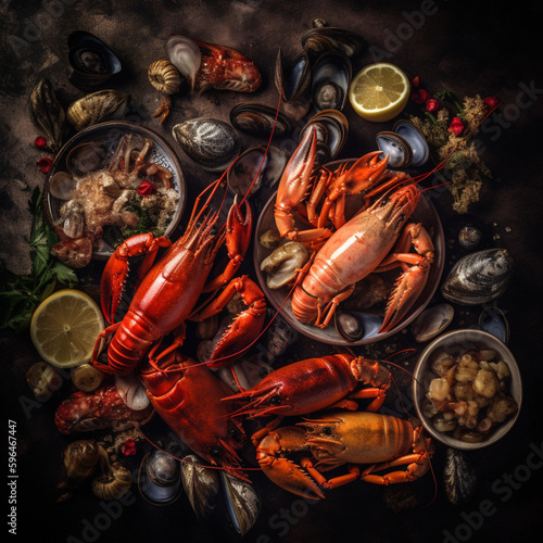food photography shrimps crayfish lobster crab oys , Generative AI