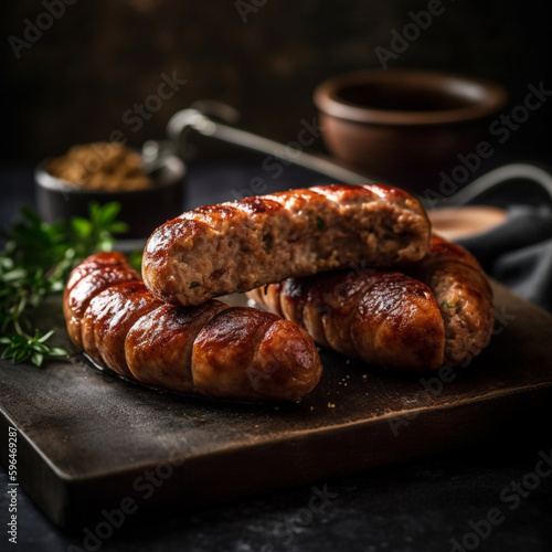 Food photography perfectly cooked Juicy Boudin links , Generative AI